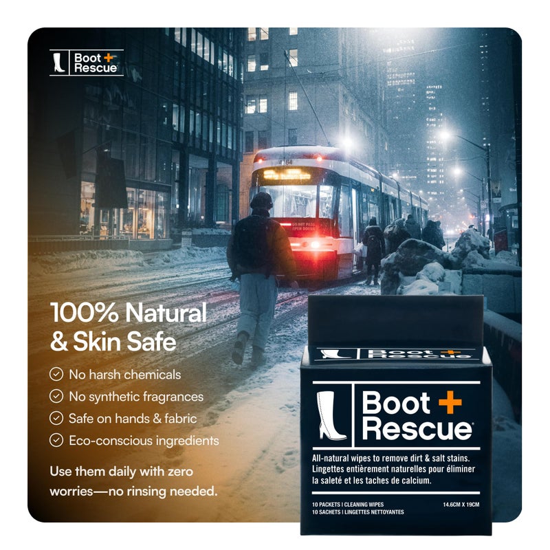 Boot Rescue all-natural cleaning wipes for leather and suede boots. Remove salt stains & grime. Box of 10 individually wrapped wipes. - Image 5